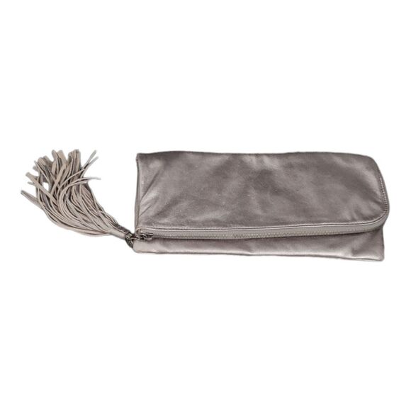 Handbags - Hobo Int'l Raine Aged Silver Large Leather Clutch w/tassel Outer Zip Compartment